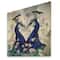 Designart - Two Blue Peacocks With Wildflowers - Traditional Print on Natural Pine Wood